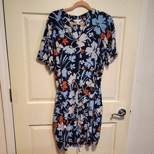 Floral Mini Dress - Blue and Red